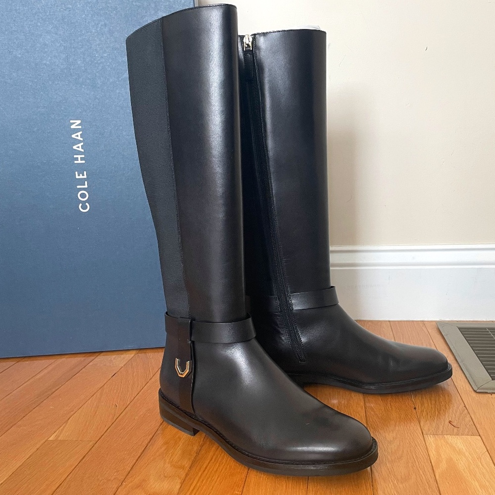 NEW Cole Haan Camry Riding Boots, black leather, size 8